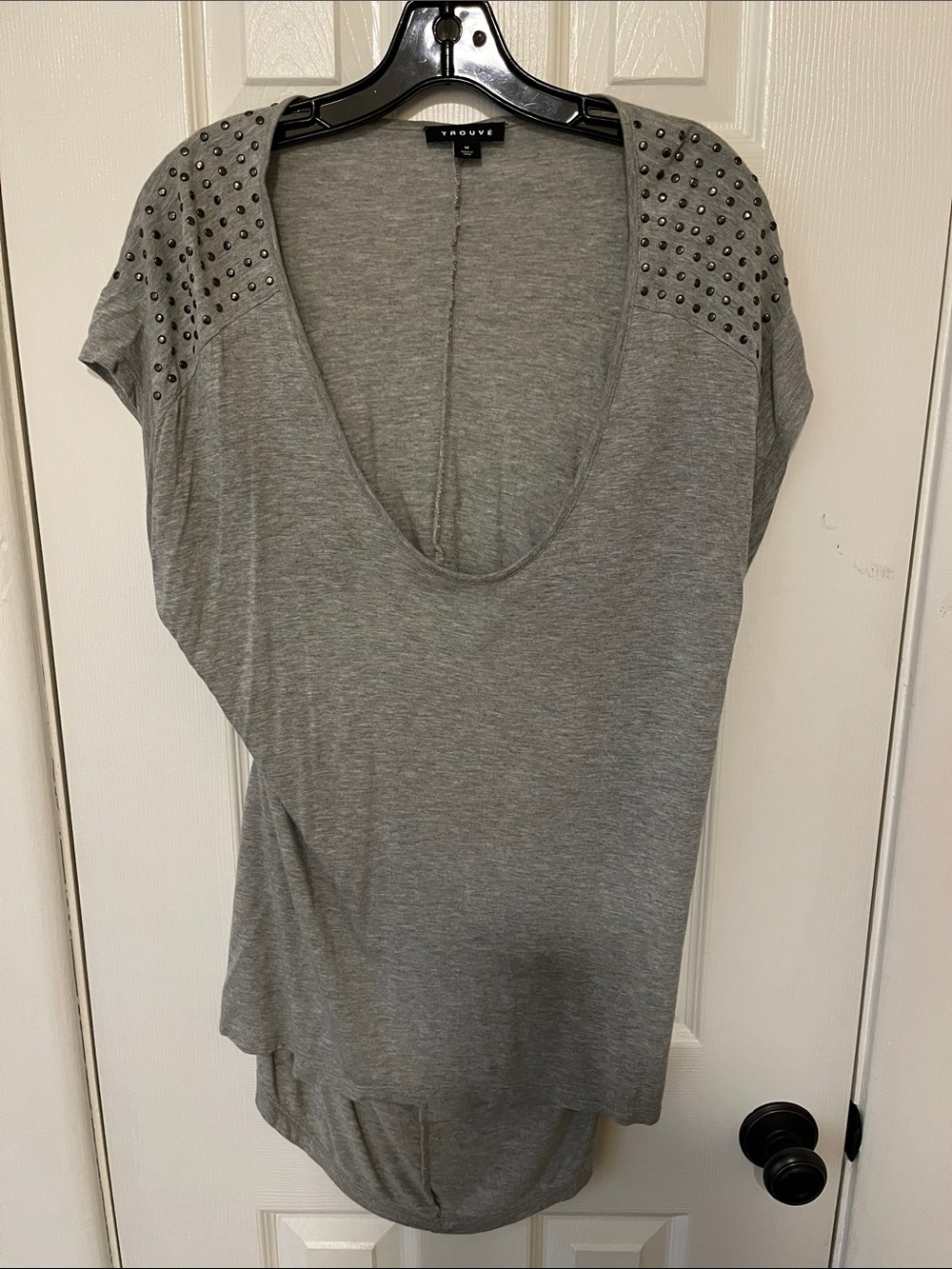 Gray Scoop Neck Studded Shoulder Tunic
